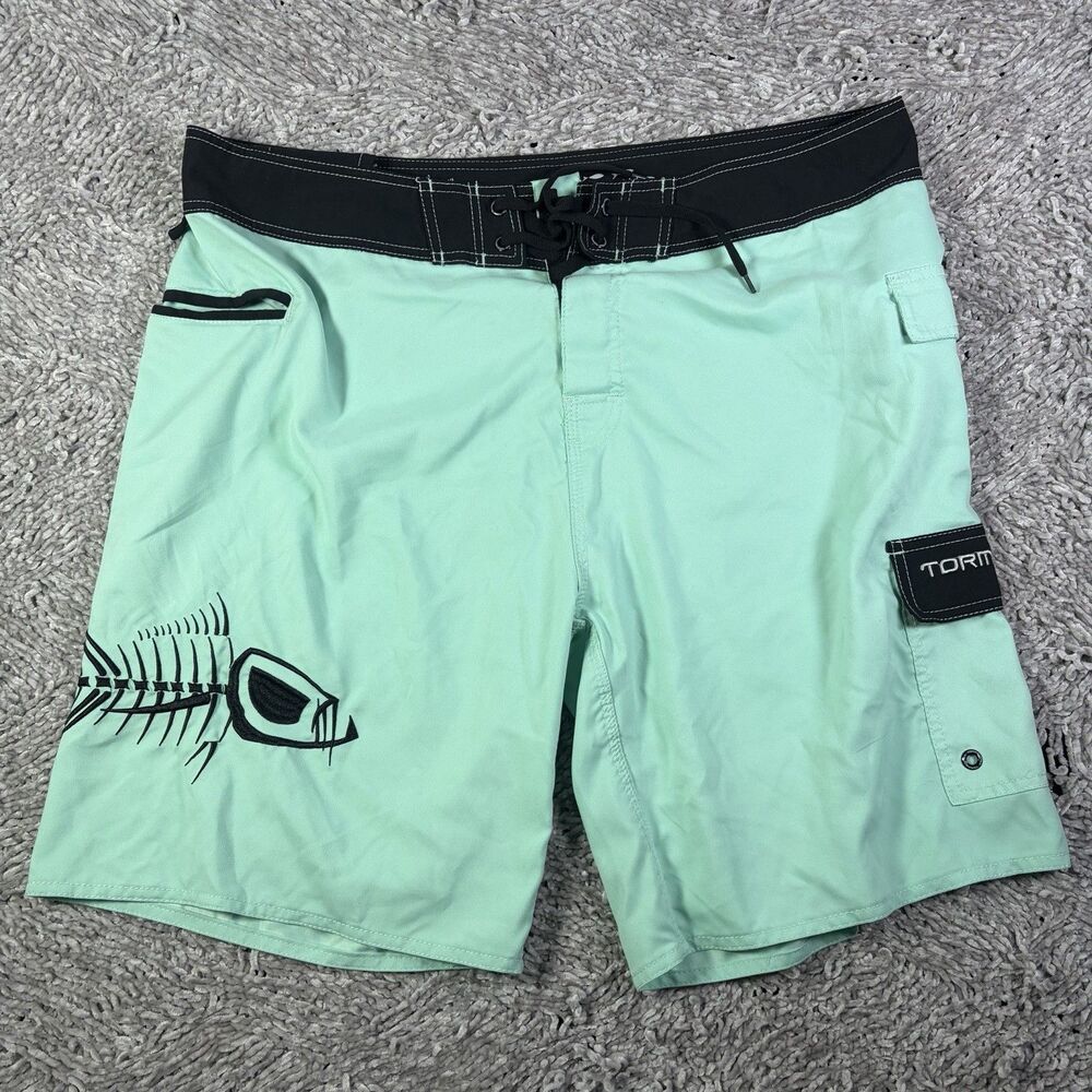 Tormentor Board Shorts Mens 40 Teal Blue Summer Surf Beach Drawstring Cargo